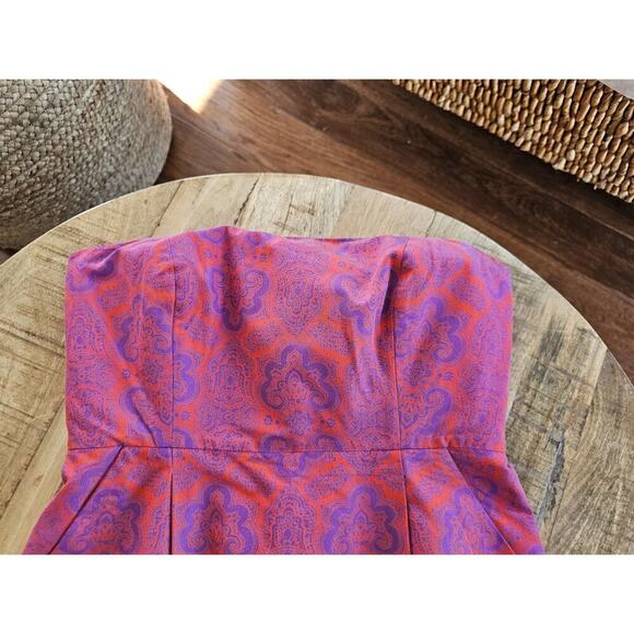 J. Crew Strapless Paisley Silk Blend Dress Built in Bra Pockets Women's Size 8 - Picture 6 of 13